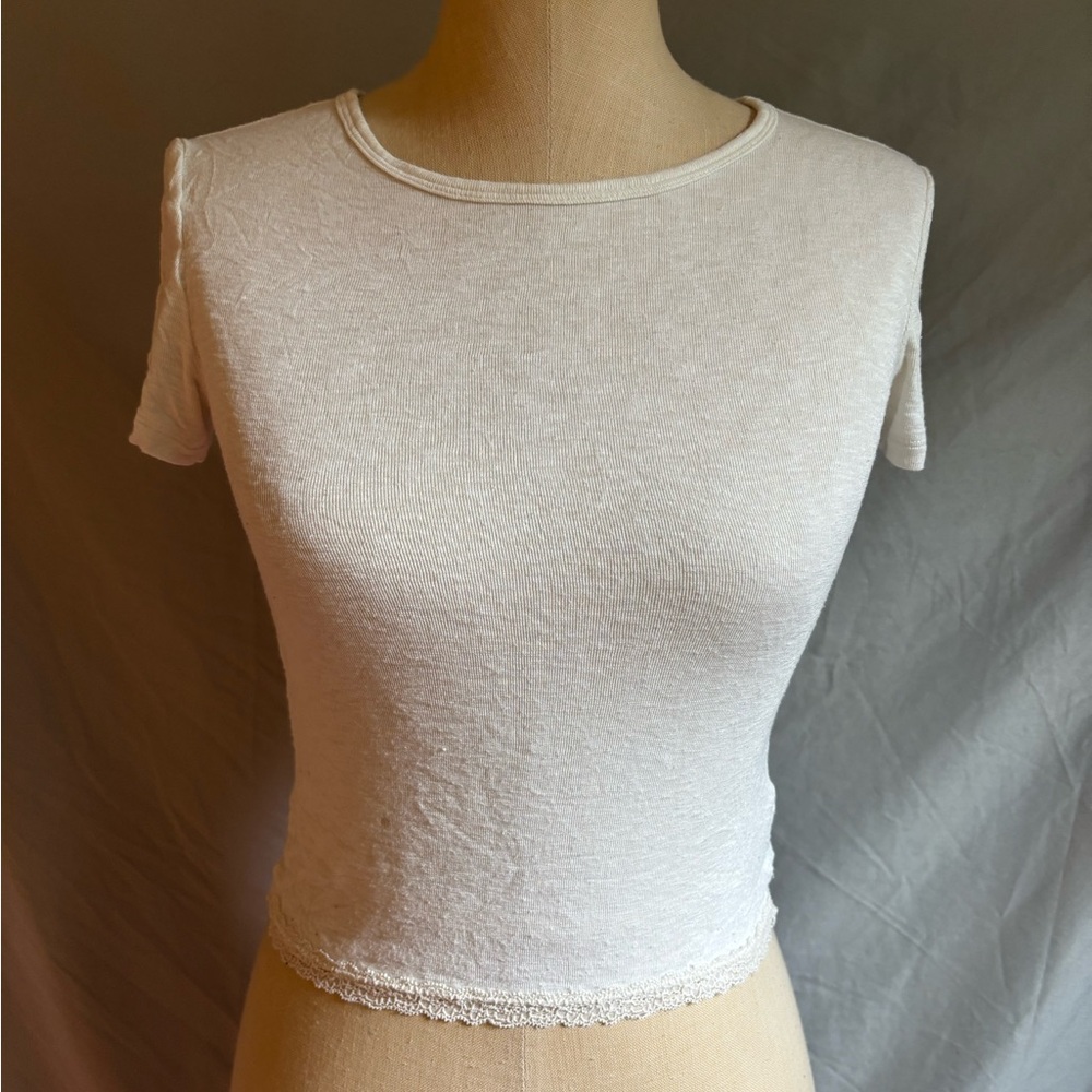 American Eagle Outfitters Cream Short Sleeve Top